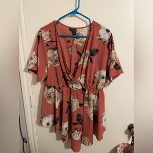 Pink Blouse w/ cream color flowers